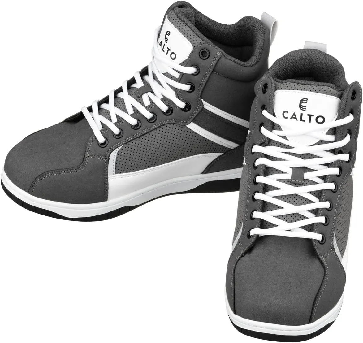 CALTO Men's Invisible Height Increasing Elevator Trainer Shoes - Grey/White Lace-up Fashion High-Top Sneakers - 3.2 Inches Taller - S3721 - Size 8 D(M) US