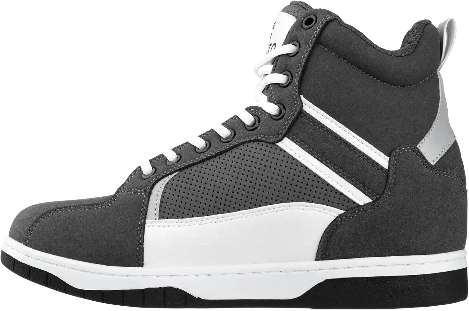 CALTO Men's Invisible Height Increasing Elevator Trainer Shoes - Grey/White Lace-up Fashion High-Top Sneakers - 3.2 Inches Taller - S3721 - Size 8 D(M) US