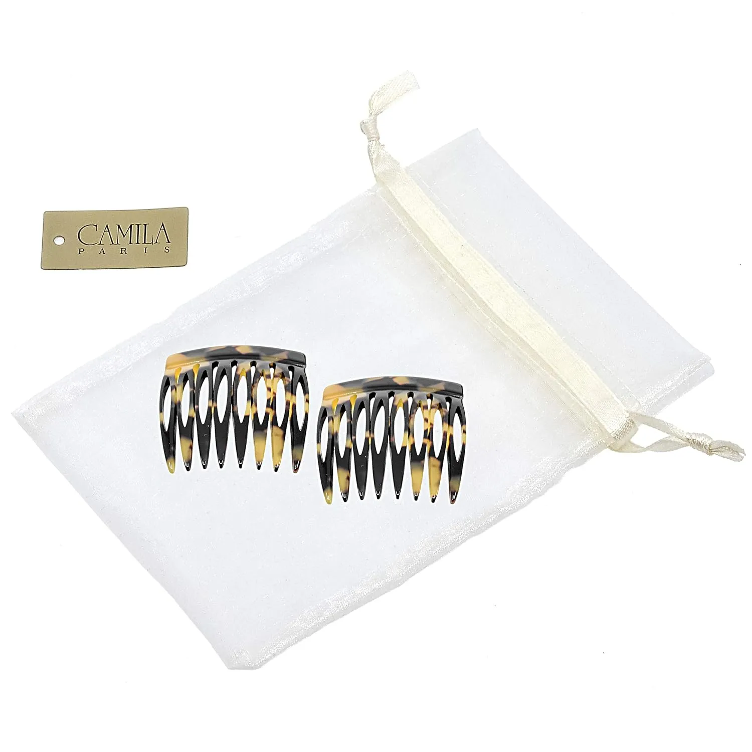Camila Paris CP2008/2 French Hair Side Comb Handmade Small Tokyo French Twist Hair Combs Decorative, Strong Hold Hair Clips for Women Bun Chignon Up-Do Styling Girls Hair Accessories, Made in France