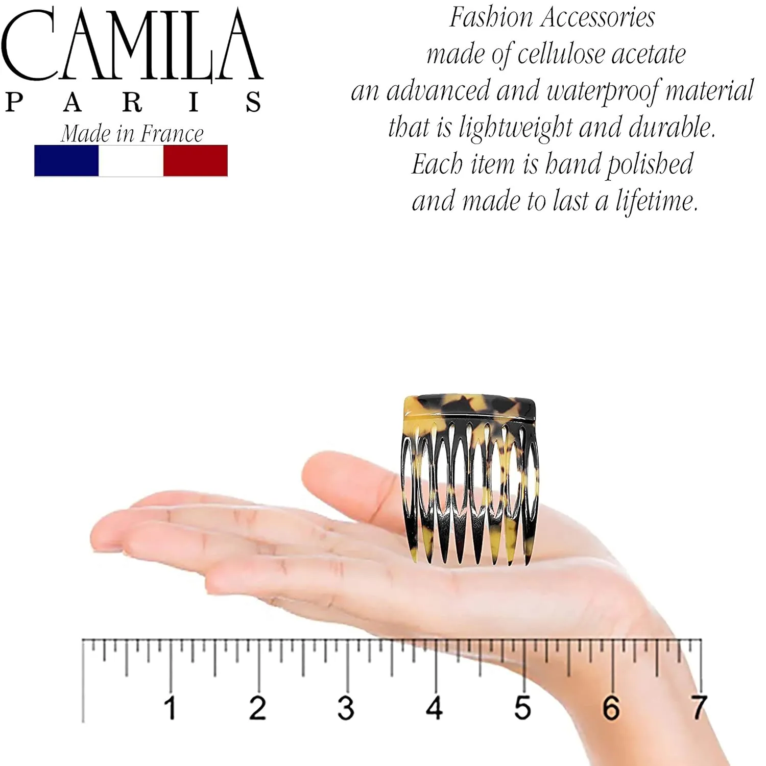 Camila Paris CP2008/2 French Hair Side Comb Handmade Small Tokyo French Twist Hair Combs Decorative, Strong Hold Hair Clips for Women Bun Chignon Up-Do Styling Girls Hair Accessories, Made in France
