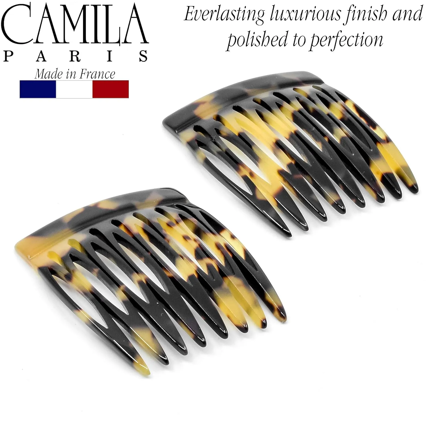 Camila Paris CP2008/2 French Hair Side Comb Handmade Small Tokyo French Twist Hair Combs Decorative, Strong Hold Hair Clips for Women Bun Chignon Up-Do Styling Girls Hair Accessories, Made in France