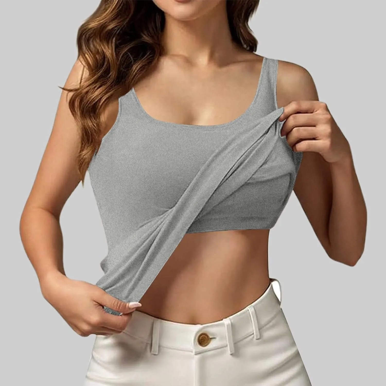 Camisole Tops for Women Cotton Adjustable Straps Padded Tank Tops with Built-in Padded Bra Workout Yoga Shirt