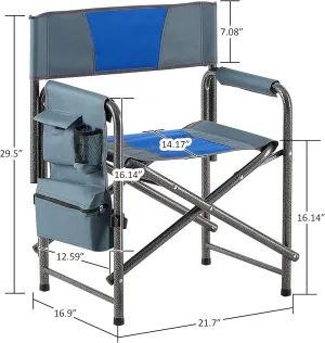 Camping Chair, 1-Piece Padded Folding Outdoor Chair with Side Table and Storage Pockets,Lightweight Oversized Directors Chair for Indoor, Outdoor Camping, Picnics and Fishing (1, Blue   Grey)