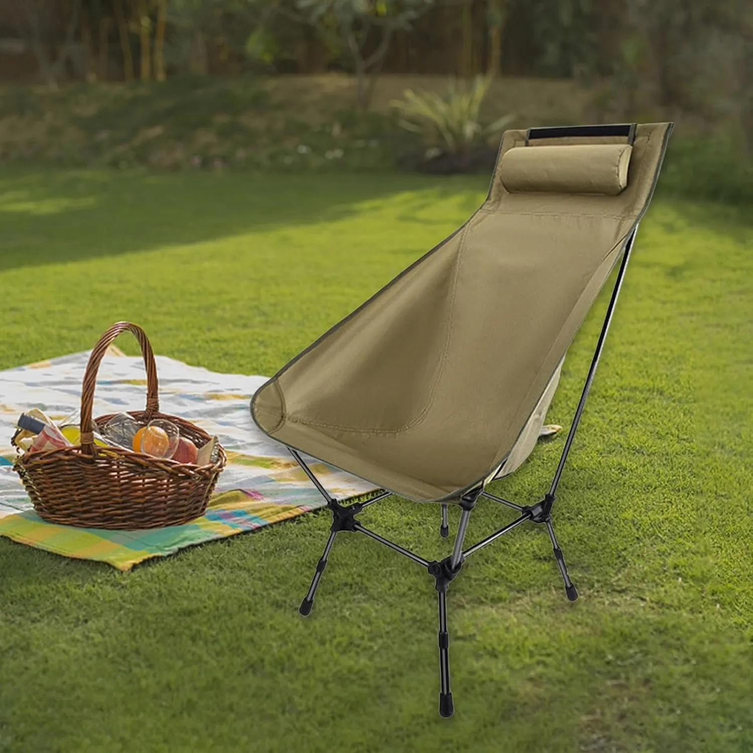 Camping Chair Beach Chair Mesh Back Picnic Heavy Duty Anti Scratch Lightweight Sports Fishing Traveling Outdoor Outdoor Chair, Green