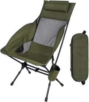 Camping Chairs Portable Folding Reclining with Cup Holder for Outdoor Fishing Hiking Picnic Beach-Green