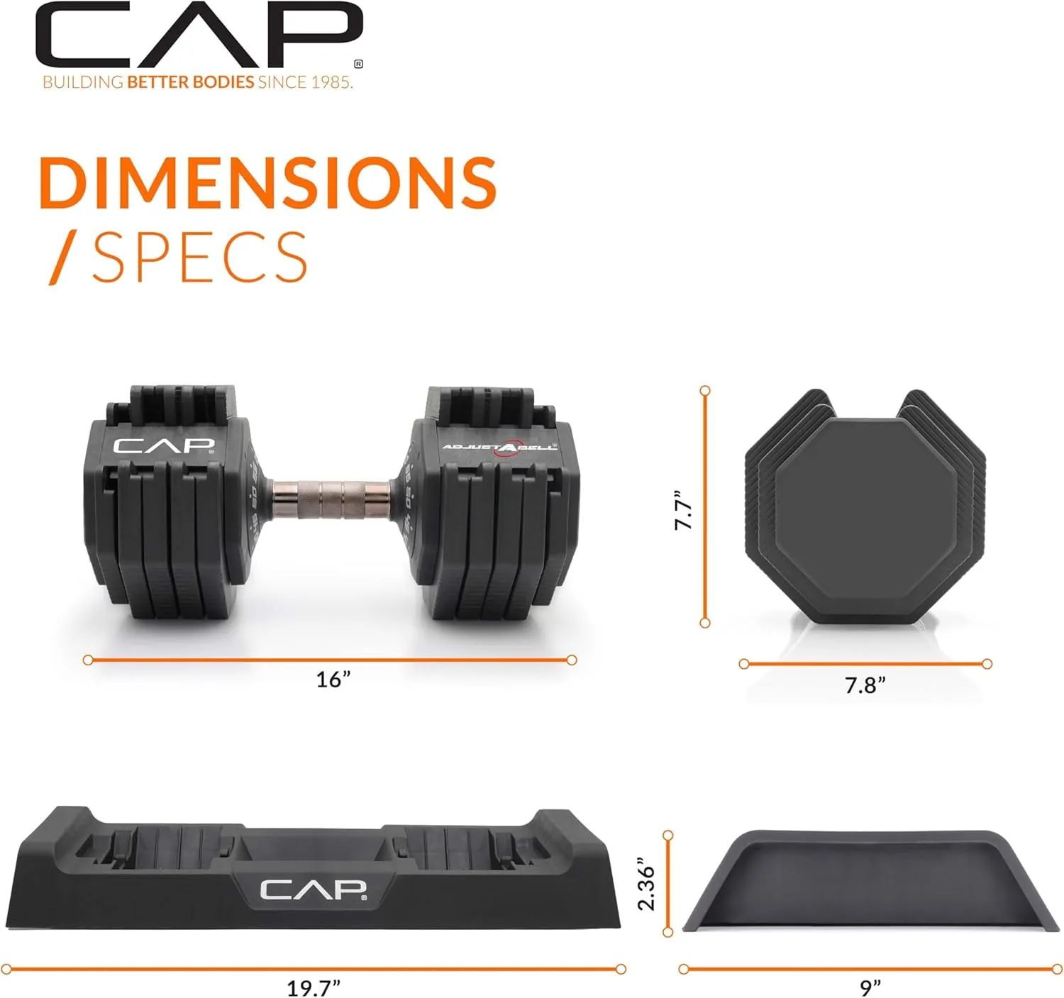 CAP Barbell ADJUSTABELL Adjustable 55 lb Hex Dumbbell Weights - Singles & Pairs | Multiple Handle Options