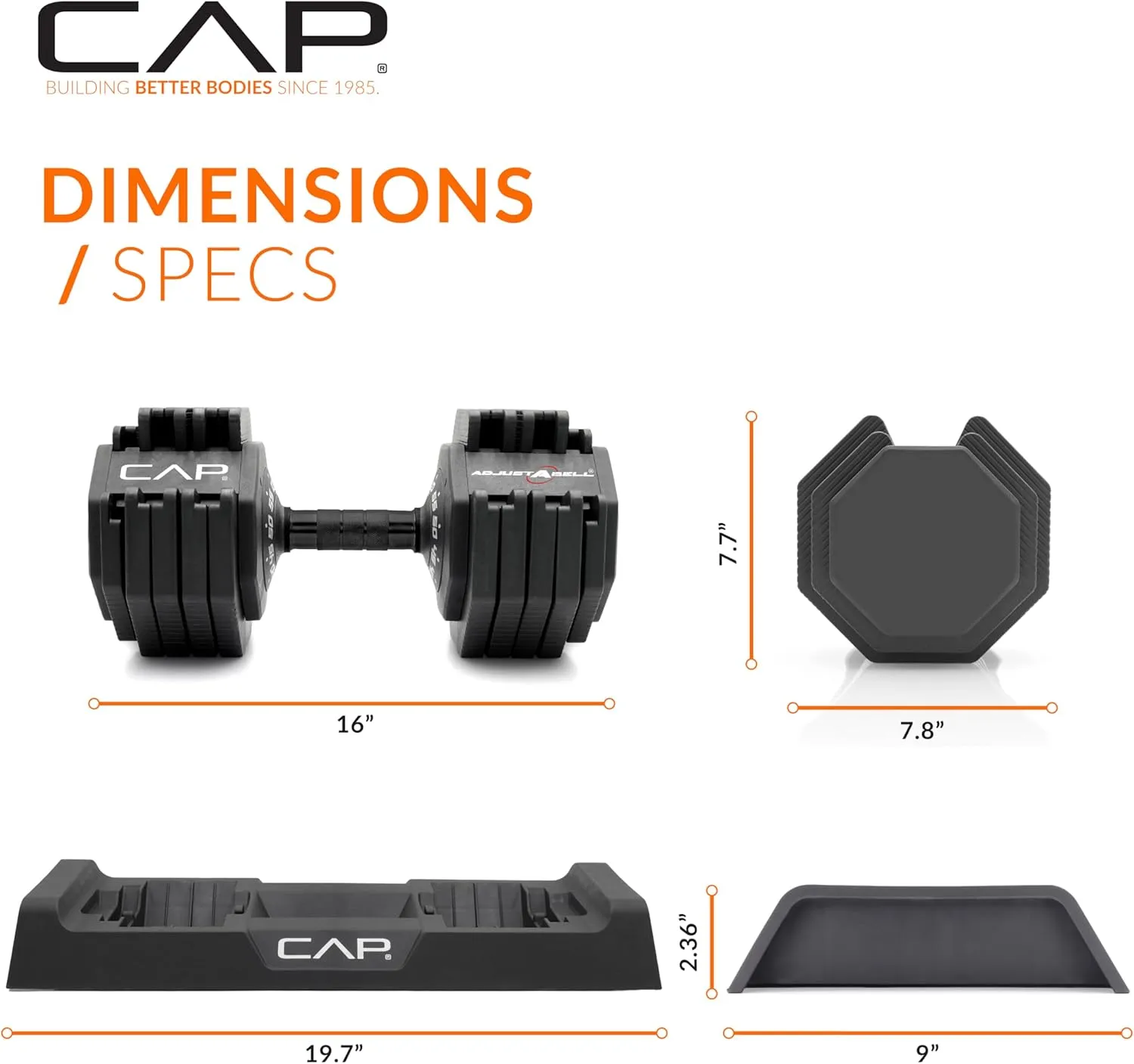 CAP Barbell ADJUSTABELL Adjustable 55 lb Hex Dumbbell Weights - Singles & Pairs | Multiple Handle Options
