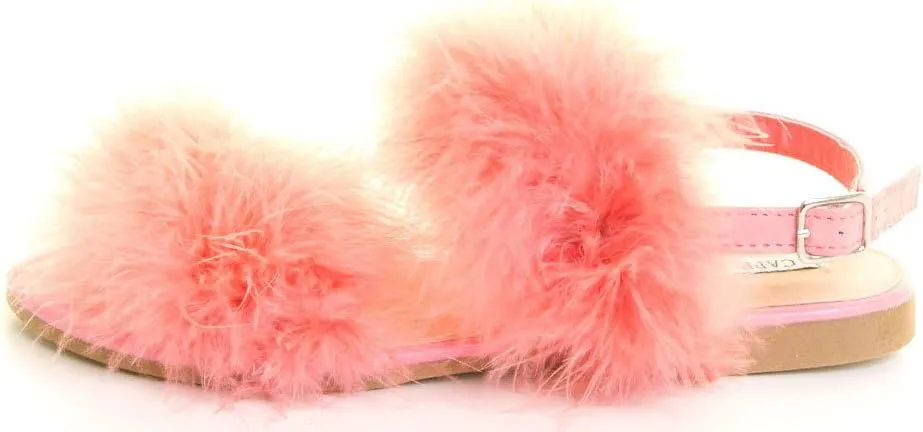 Cape Robbin Open Toe Fur Feather Fluffy Slingback Gladiator Flat Sandals