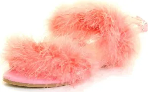 Cape Robbin Open Toe Fur Feather Fluffy Slingback Gladiator Flat Sandals