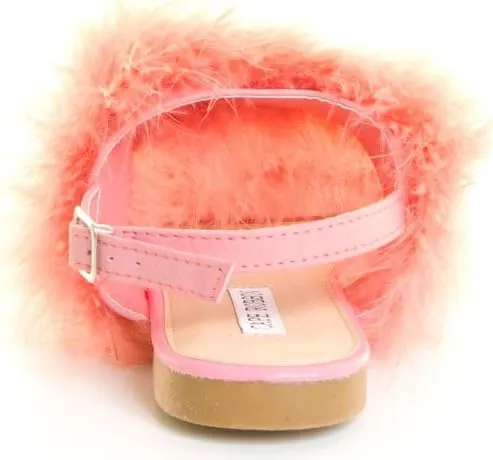 Cape Robbin Open Toe Fur Feather Fluffy Slingback Gladiator Flat Sandals