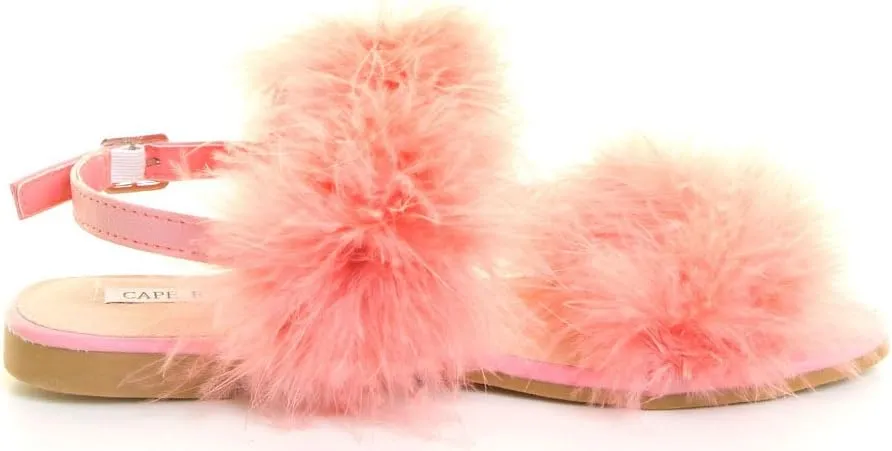 Cape Robbin Open Toe Fur Feather Fluffy Slingback Gladiator Flat Sandals
