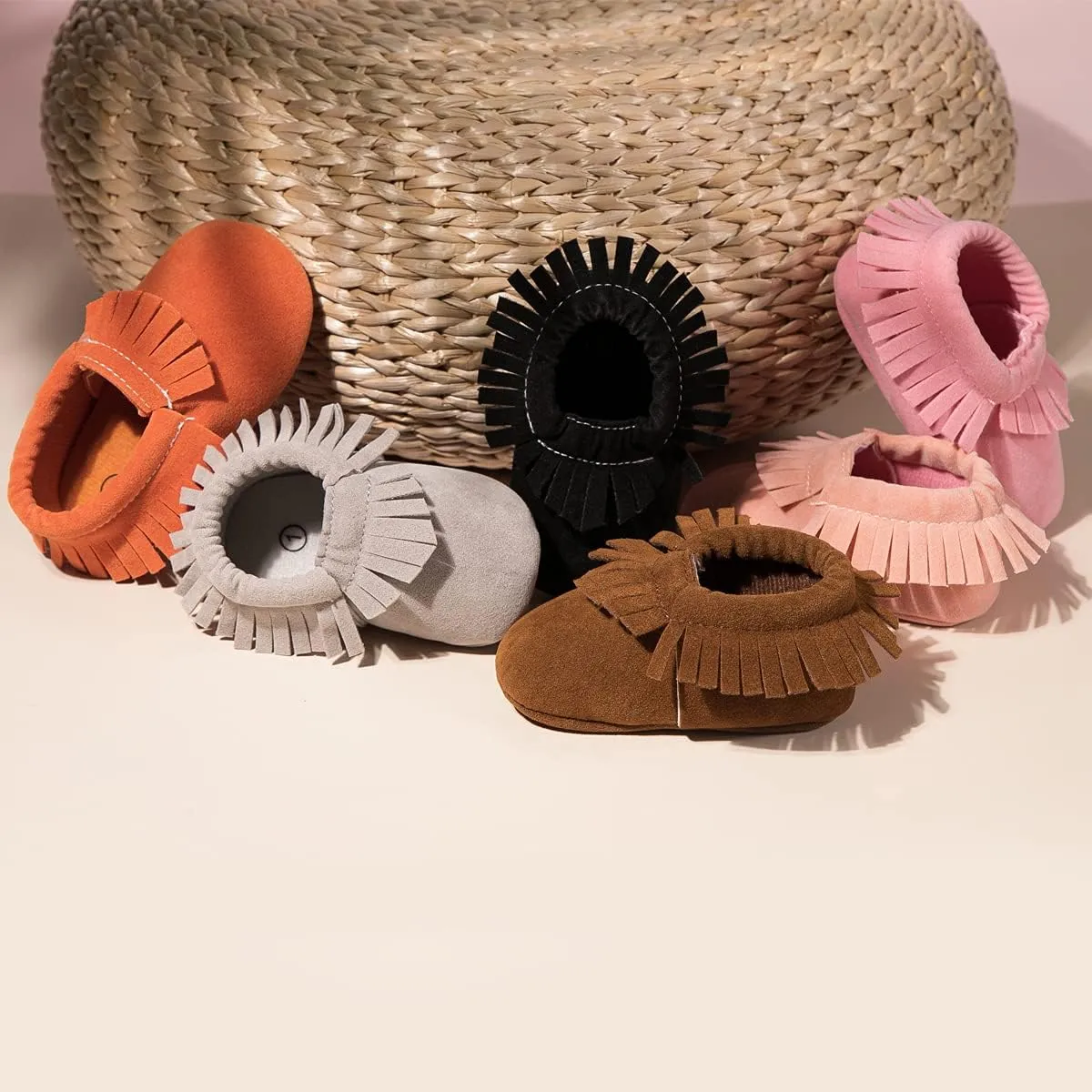 CENCIRILY Infant Baby Fringe Moccasin Slipper Boys Girls Tassel Suede Leather Toddler Sneakers Soft Sole First Walking Loafers Crib Shoes