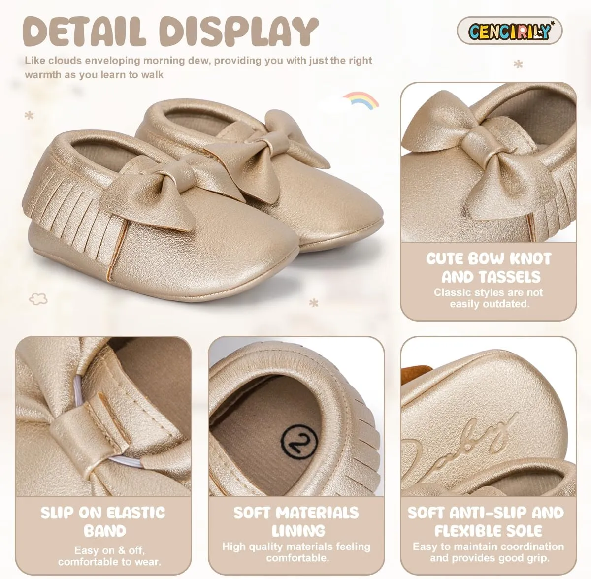 CENCIRILY Infant Baby Fringe Moccasin Slipper Boys Girls Tassel Suede Leather Toddler Sneakers Soft Sole First Walking Loafers Crib Shoes