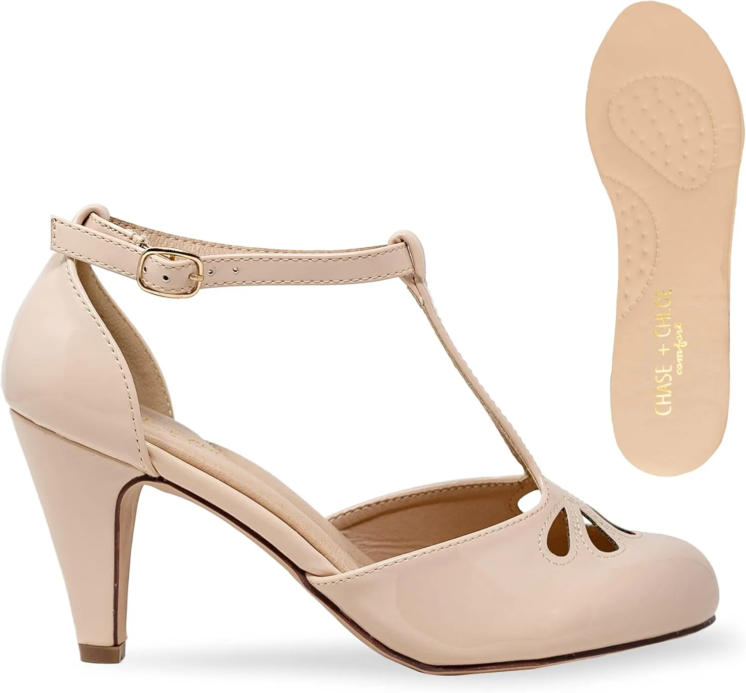 Chase & Chloe Women Mary Jane Oxford Pumps - Cute Low Kitten Heels - Retro Round Toe Shoe with Ankle Strap