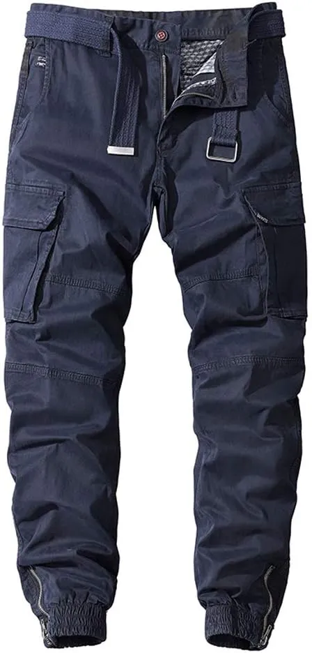 chouyatou Men's Casual Mid-Rise Waist Tapered Leg Close Bottom Jogger Cargo Pants