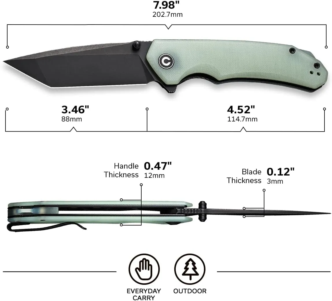 CIVIVI Brazen Folding Pocket Knife,3.5-Inch Tanto D2 Plain Blade,G-10 Outdoor Camping Hiking Knife with Thumb Studs and Flipper Opener,Unique Tool Gift for EDC Men Women C2023E