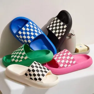Classic Cloud Pillow Checkered Slides with Comfy Cushioned Thick Sole Platform Non-Slip Quick Drying Open Toe Home House Bathroom Bedroom Lightweight EVA Sandals Indoor and Outdoor Shoes for Women and Men