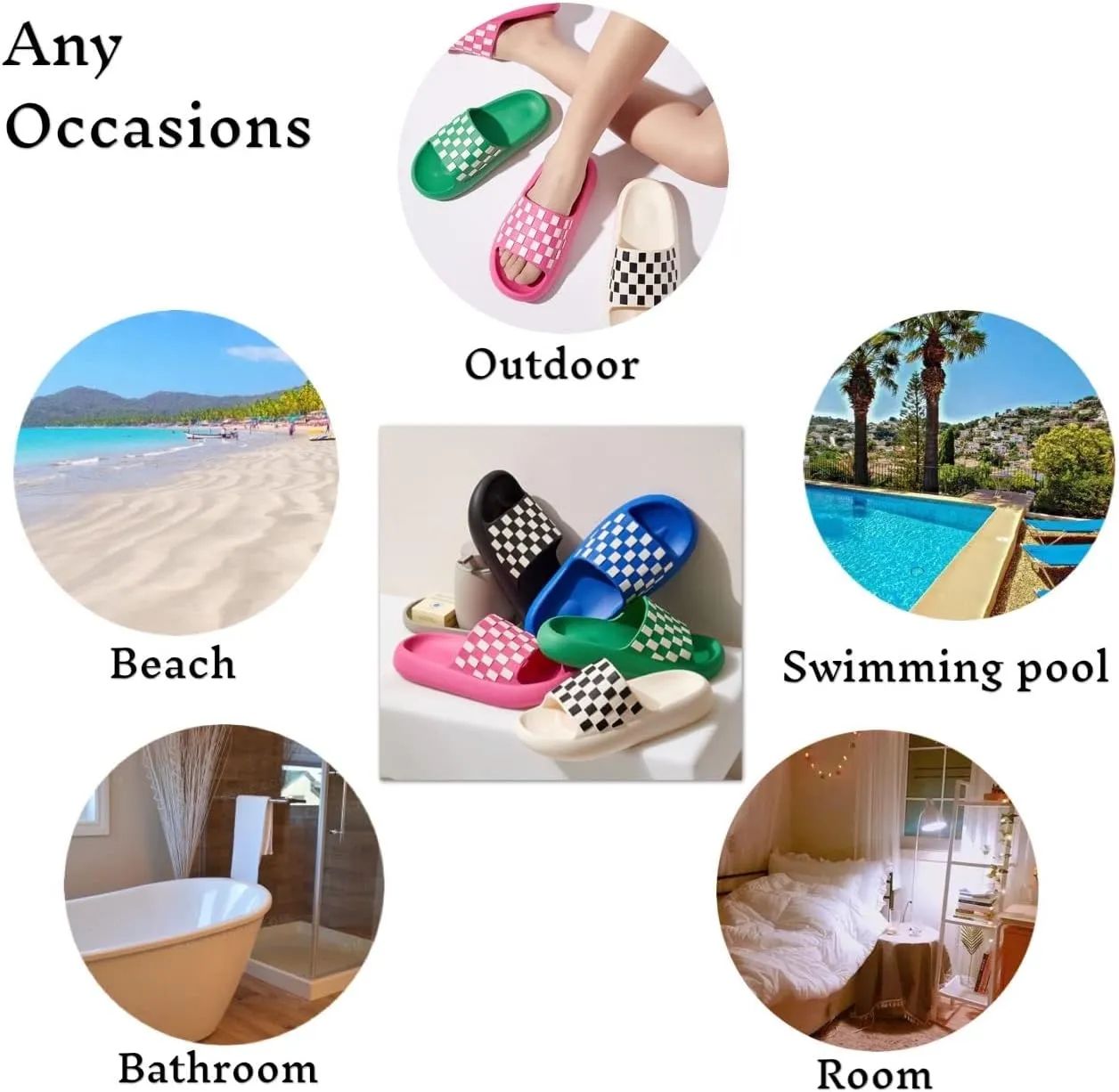 Classic Cloud Pillow Checkered Slides with Comfy Cushioned Thick Sole Platform Non-Slip Quick Drying Open Toe Home House Bathroom Bedroom Lightweight EVA Sandals Indoor and Outdoor Shoes for Women and Men