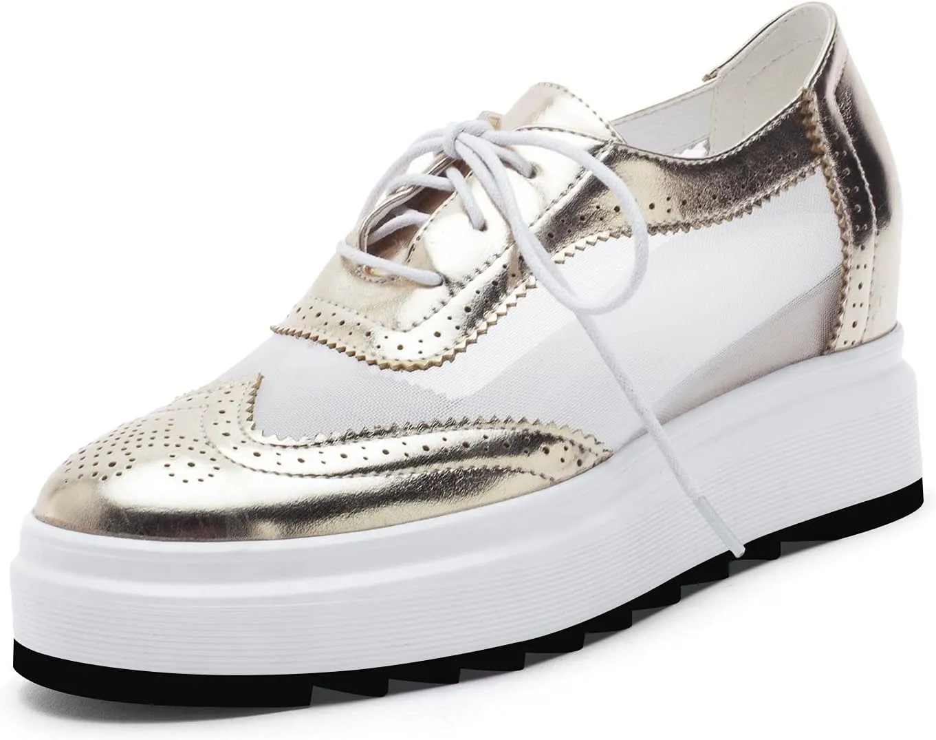 ClassicSter Women's Platform Lace Up Comfort Wingtips Square Toe Wedge Oxford Shoes Brogues