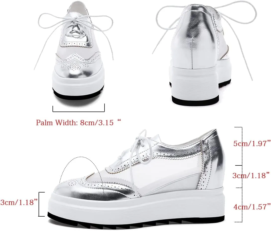 ClassicSter Women's Platform Lace Up Comfort Wingtips Square Toe Wedge Oxford Shoes Brogues
