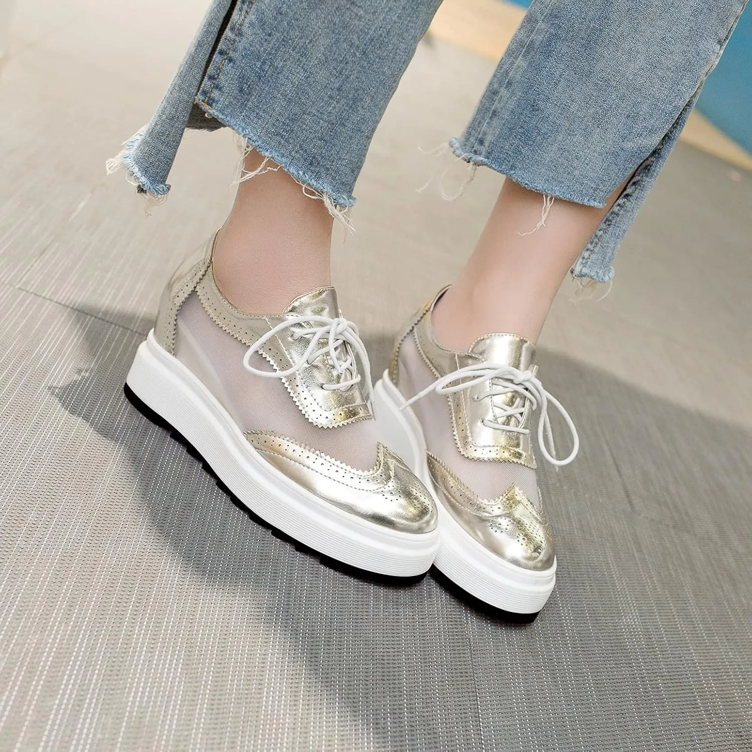 ClassicSter Women's Platform Lace Up Comfort Wingtips Square Toe Wedge Oxford Shoes Brogues
