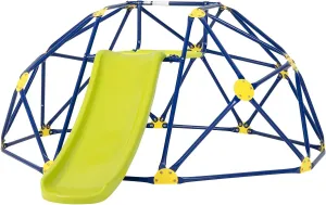 Climbing Dome with Slide, Fabric Platform Included, Outdoor Jungle Gym Climbing Toys, Climbing Dome for Kids 3-8, Geometric Dome Climber for Playground Backyard Lawn (Blue)