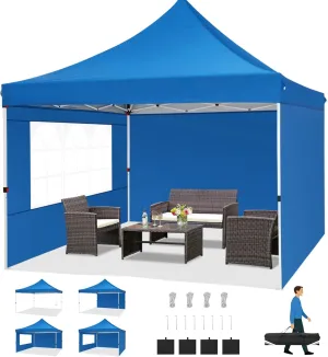 COBIZI Canopy 10x10 Pop Up Canopy Tent with 3 Sidewalls, Commercial Party Tent Ez Waterproof Outdoor Instant Gazebo UV 50  Event Shelter, Garden Tents for Parties Camping with Sandbags，Blue