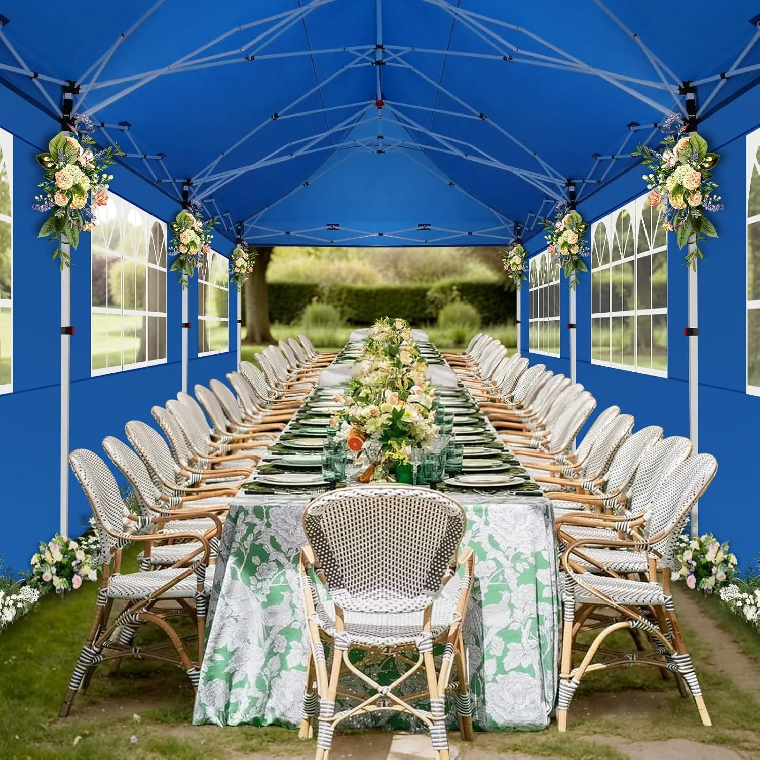 COBIZI Canopy 10x10 Pop Up Canopy Tent with 3 Sidewalls, Commercial Party Tent Ez Waterproof Outdoor Instant Gazebo UV 50  Event Shelter, Garden Tents for Parties Camping with Sandbags，Blue