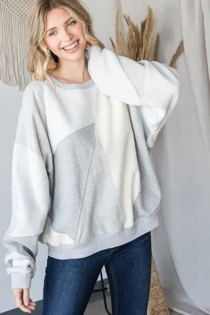 Color Block Loose Fit Pullover Sweatshirt