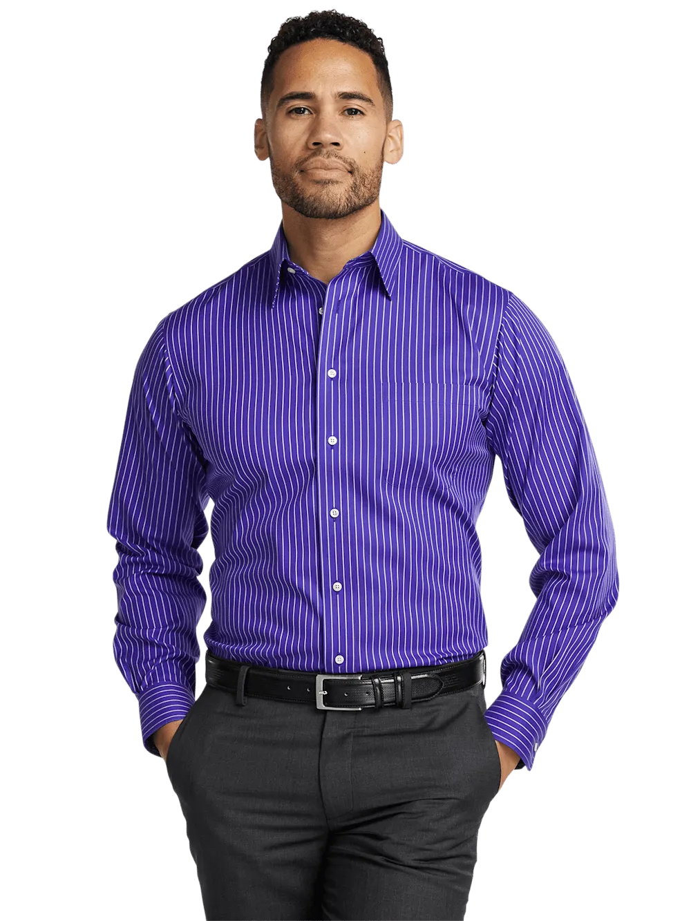 Comfort Stretch Non-Iron Stripe Dress Shirt - Purple