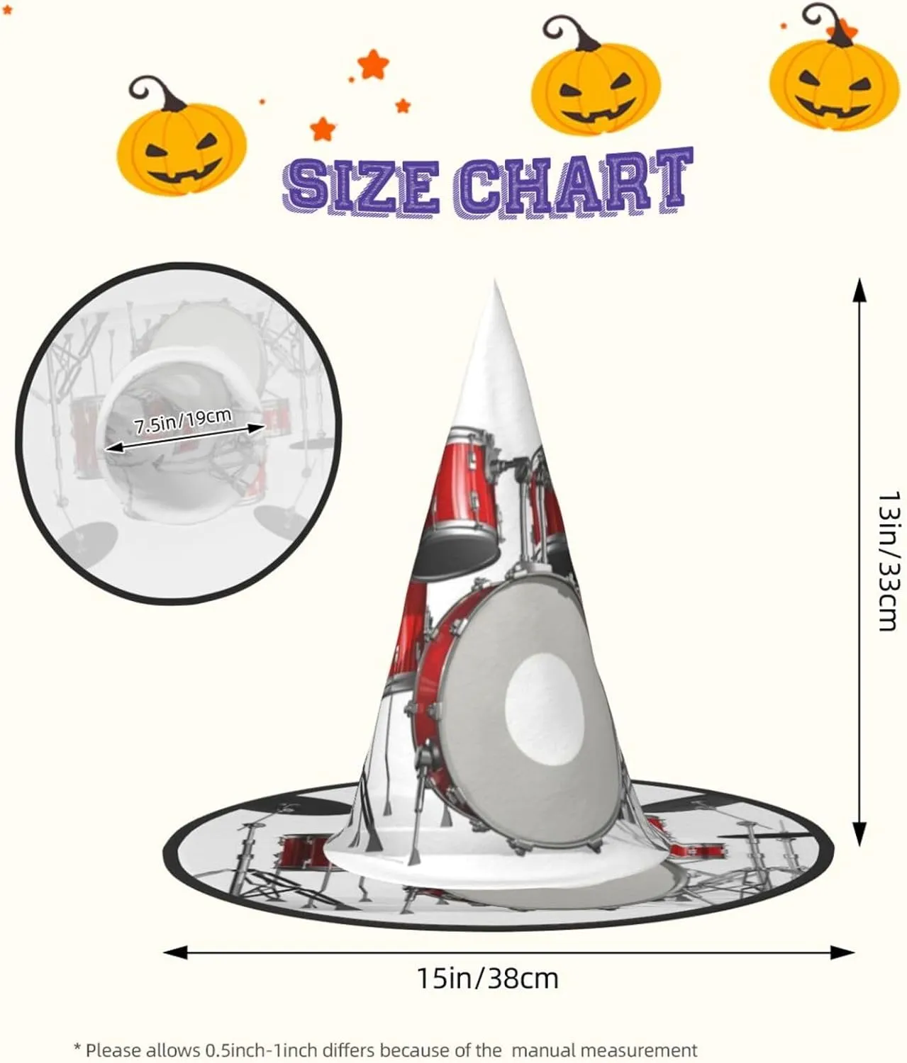 Cool Drum Set Print Halloween Hat Costumes Witch Hat For Party And Cosplay,Witch Party Decorations