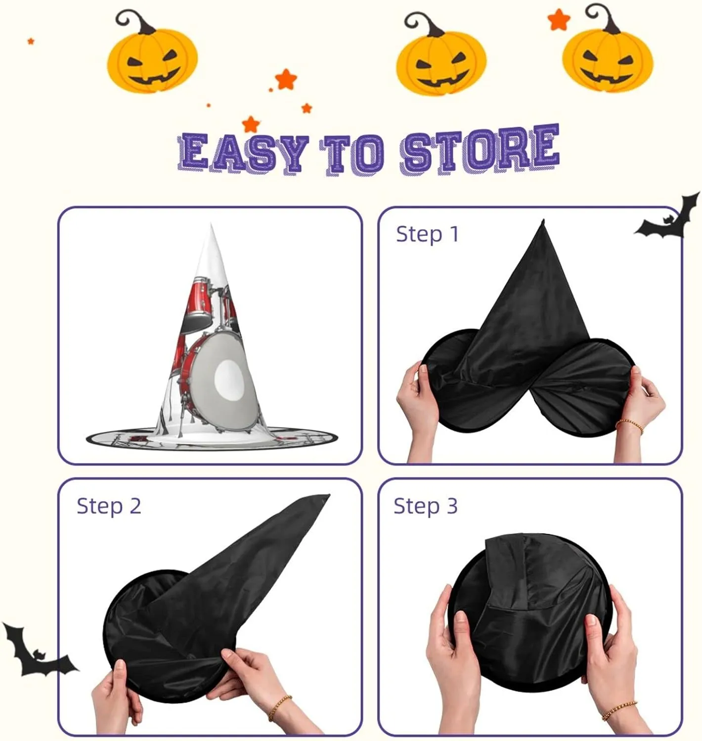 Cool Drum Set Print Halloween Hat Costumes Witch Hat For Party And Cosplay,Witch Party Decorations
