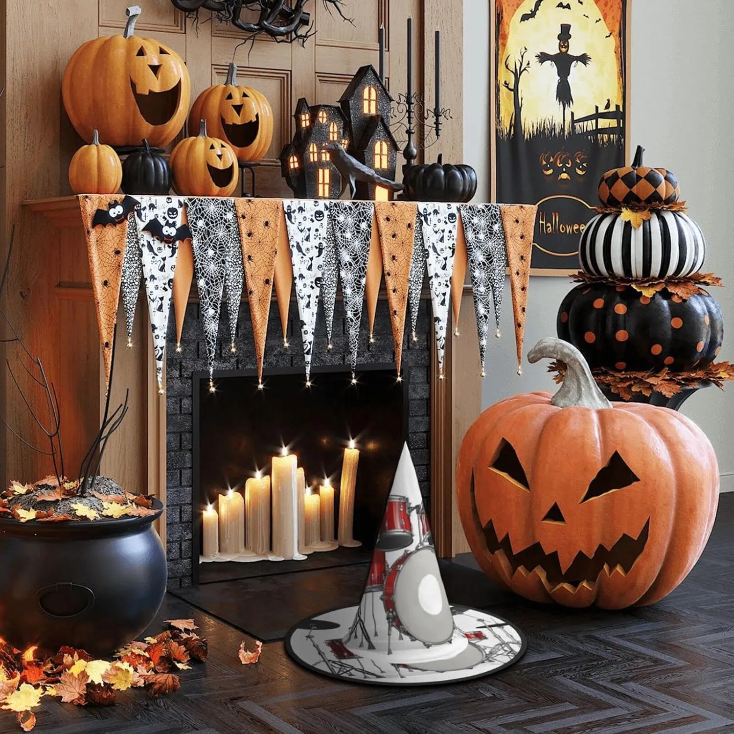 Cool Drum Set Print Halloween Hat Costumes Witch Hat For Party And Cosplay,Witch Party Decorations