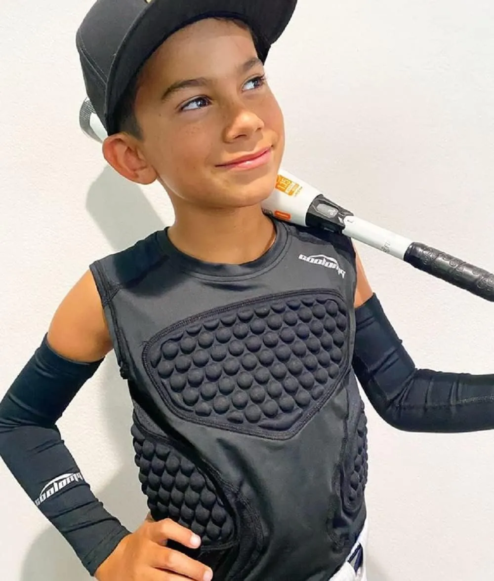COOLOMG Youth Baseball Chest Protector Padded Compression Shirt Softball Football Lacrosse Rib Heart Sternum Guard