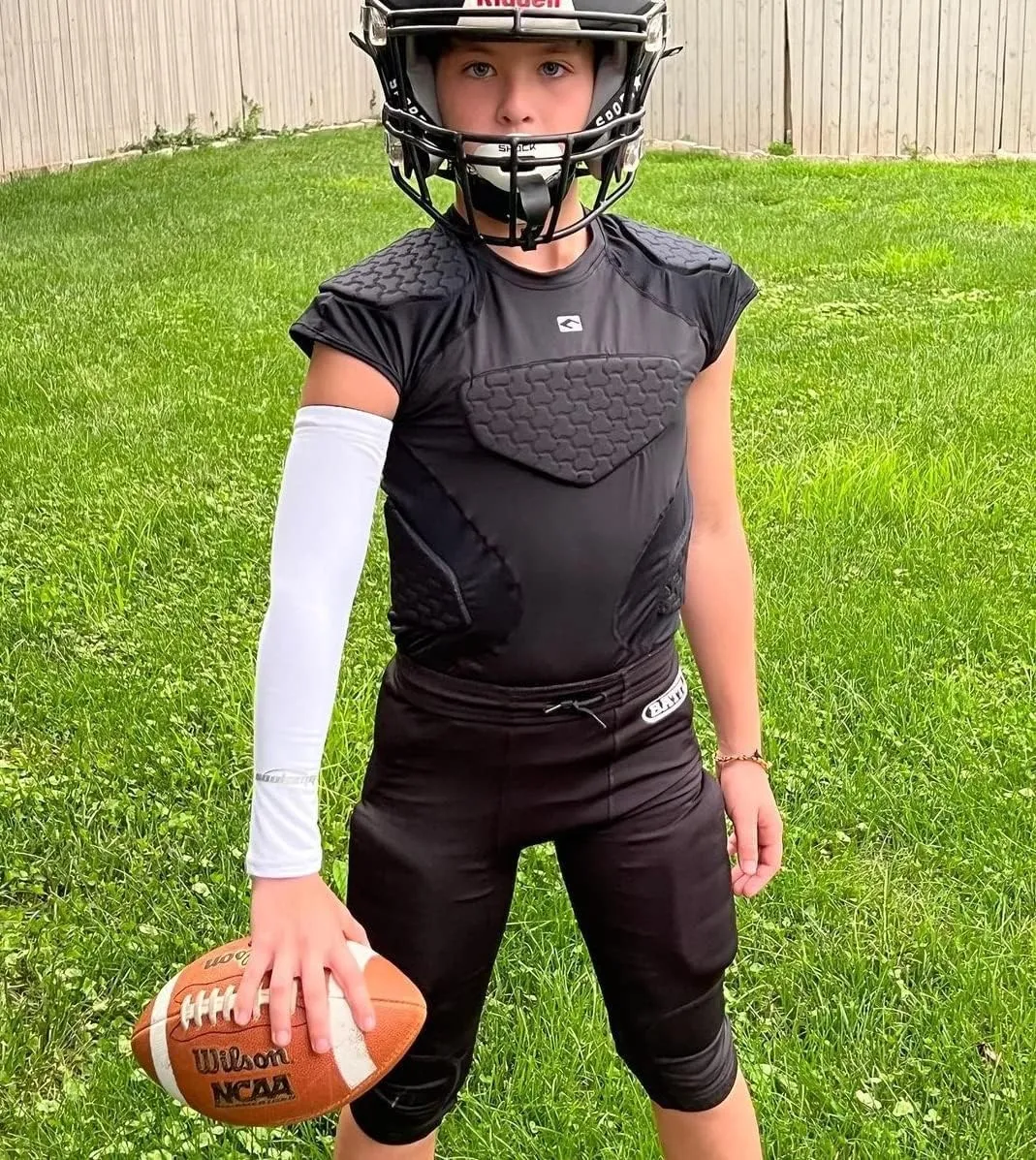 COOLOMG Youth Football Padded Shirt Chest Rib Protector Heart Sternum Shoulder Protection for Rugby Lacrosse