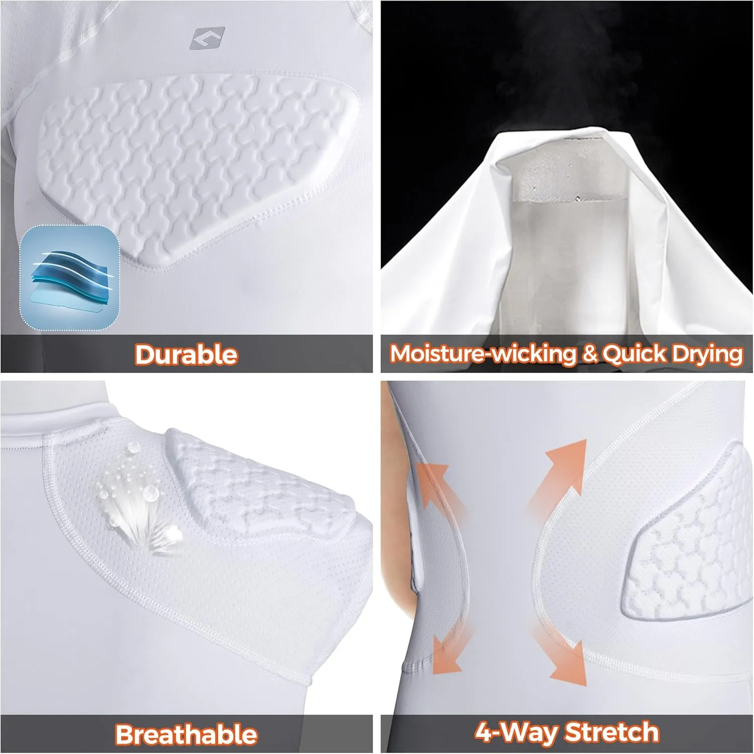 COOLOMG Youth Football Padded Shirt Chest Rib Protector Heart Sternum Shoulder Protection for Rugby Lacrosse