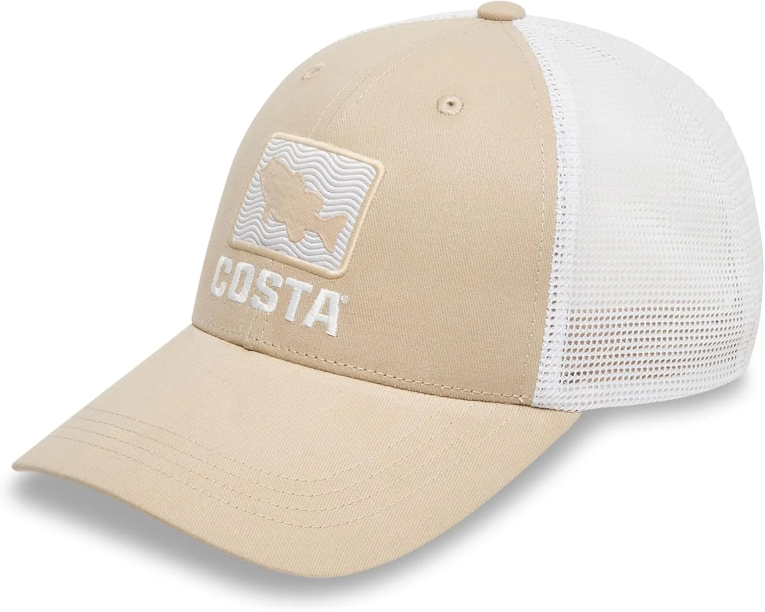 Costa Del Mar Mens Bass Waves Trucker Hat, Oxford Tan, One Size