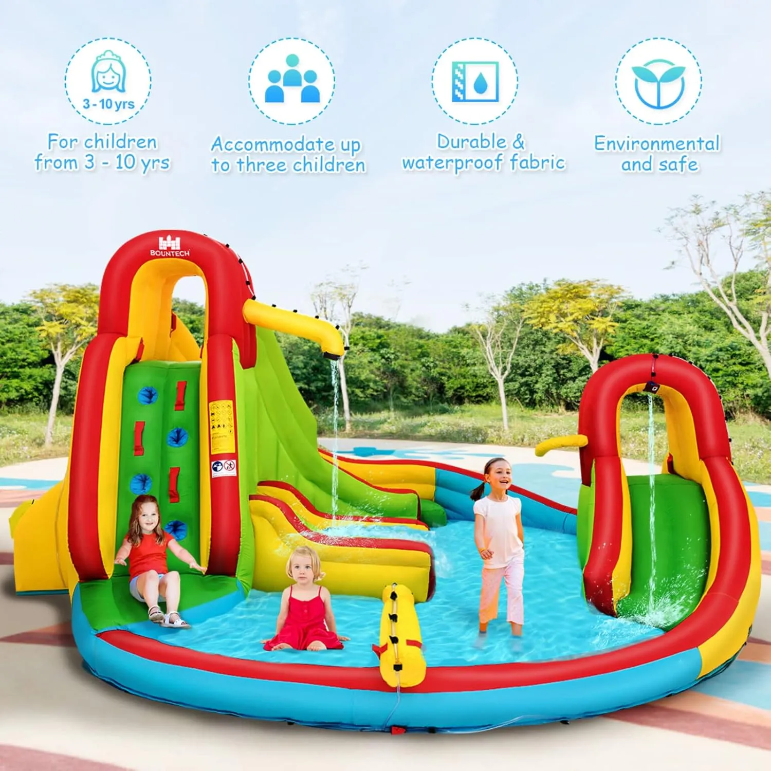 Costzon Inflatable Water Slide, 16x14FT Kids Mega Waterslides for Outdoor with Dual Slides&Climbing for Racing Fun, Large Splash Pool, Blow up Water Slides for Big Kids and Adults Backyard Party Gifts