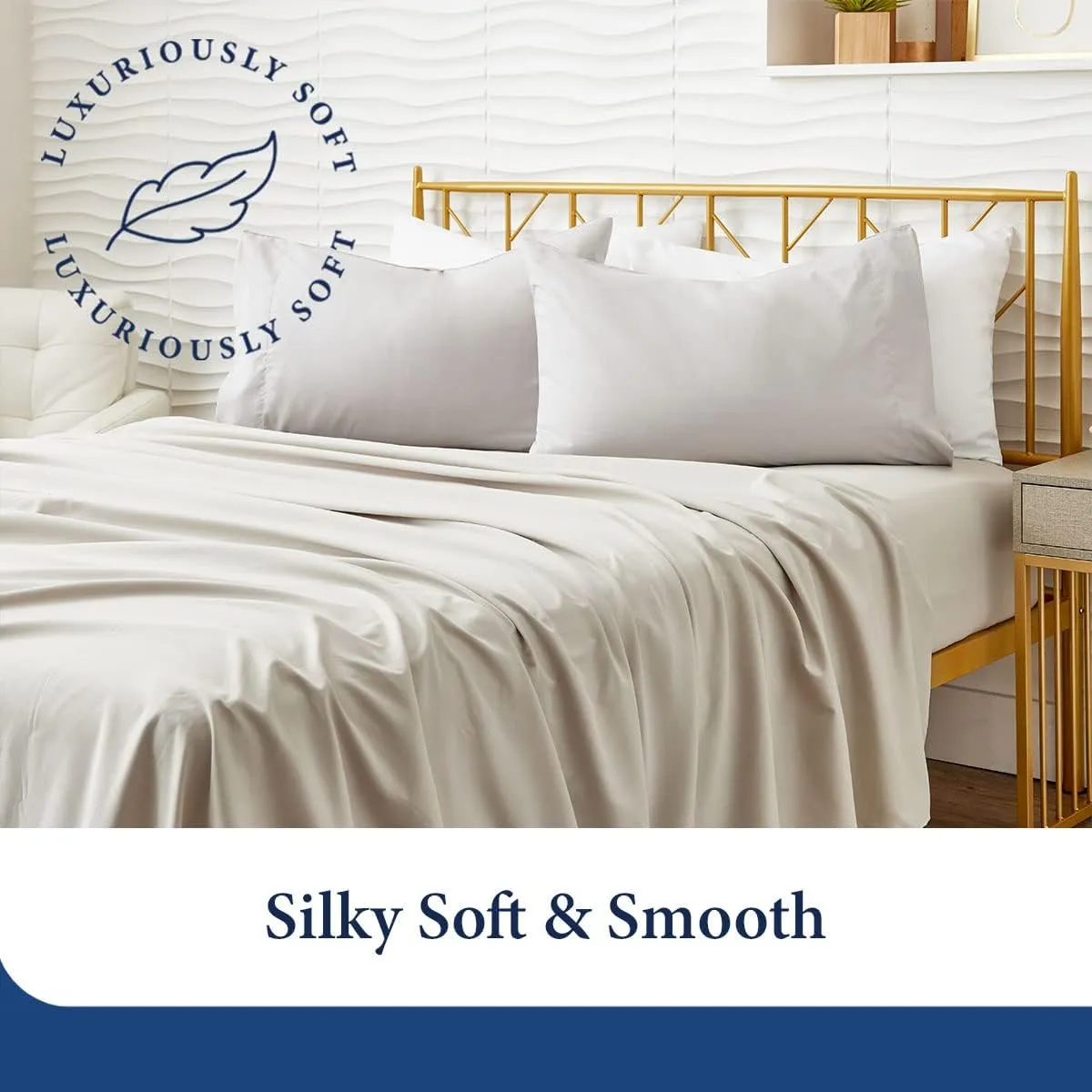 Cosy House Collection Luxury Bamboo Sheets - Blend of Rayon Derived from Bamboo - Cooling & Breathable, Silky Soft, 16-Inch Deep Pockets - 4-Piece Bedding Set - Queen, Cream