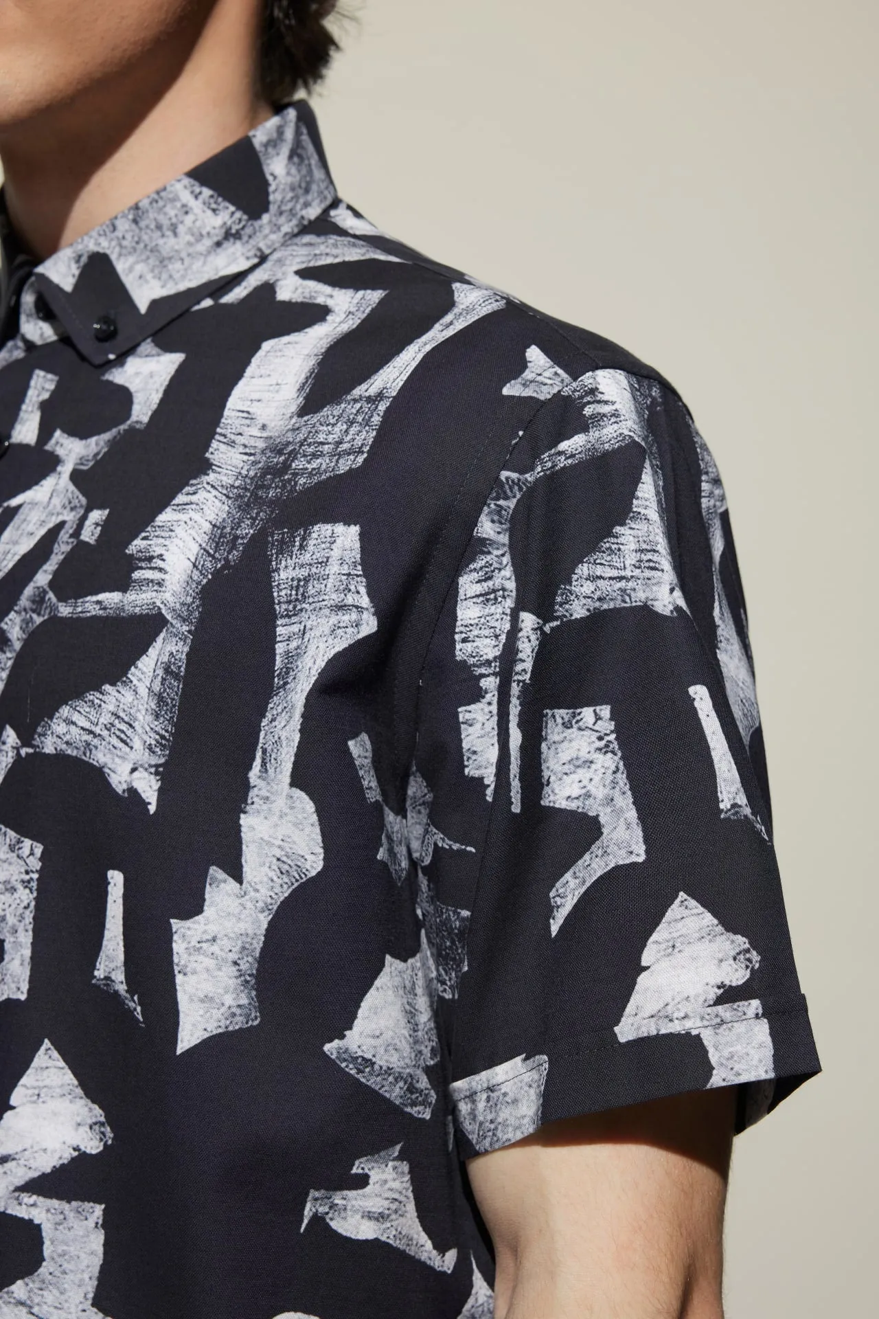Cotton Oxford Ink Scatter Digital Print Comfort Fit Short Sleeve Casual Shirt