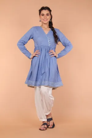 Cotton Suit Set with Gota details in Oxford Blue & White (Set of 2)