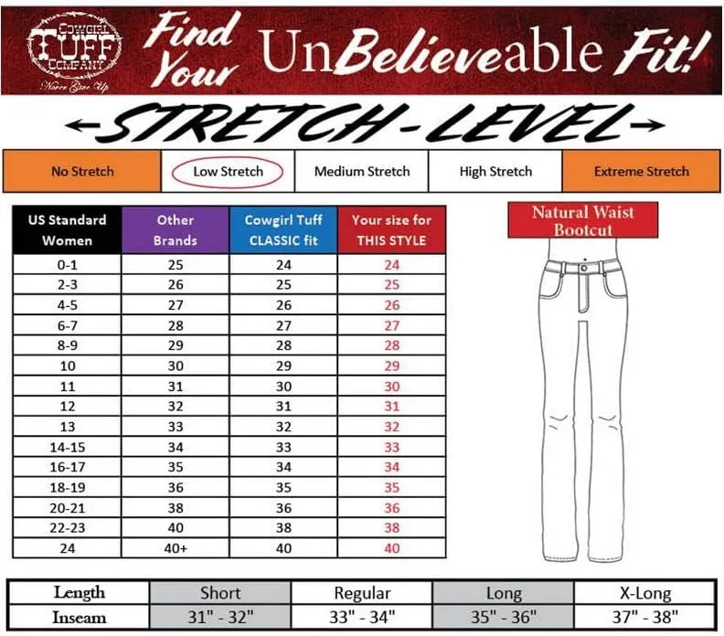 Cowgirl Tuff Western Jeans Women Trainer Bootcut Medium Wash JTRAIN