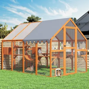 COZIWOW Extra Large Catio Outdoor Cat Enclosure, 53.5ft² Cat Run for Multiple Cats with Weatherproof Roof, Window Walk-in Outside Wooden Cattery, Orange