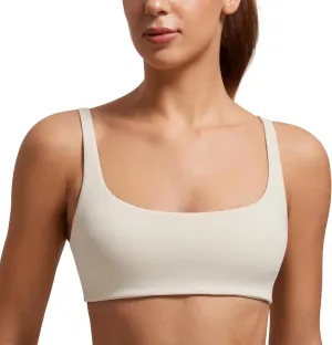 CRZ YOGA Butterluxe Spaghetti Strap Sports Bras for Women - Square Neck Yoga Wireless Low Coverage Padded Cami Crop Top