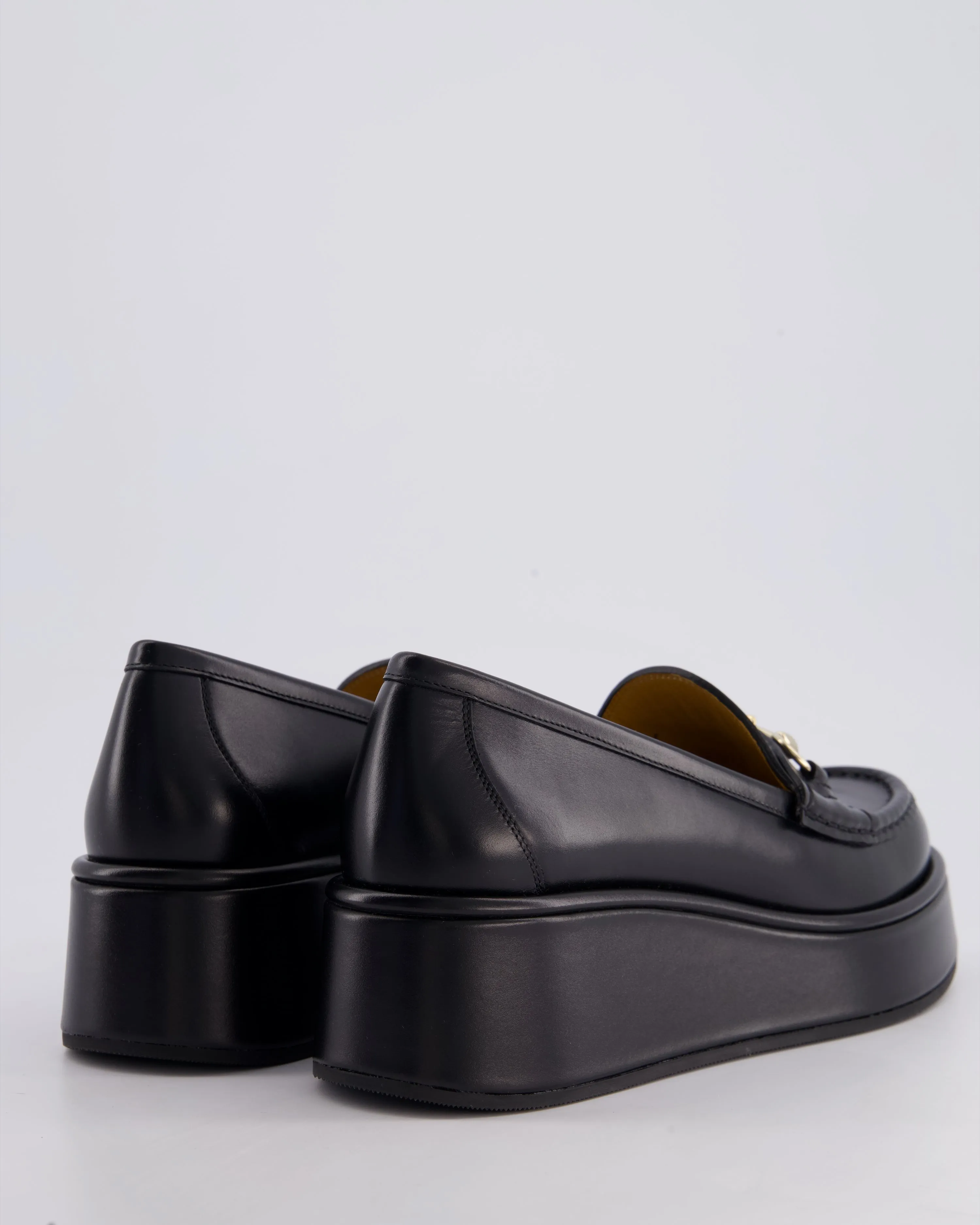 *CURRENT SEASON* Gucci Black Horsebit Wedge Leather Loafers with Champagne Gold Hardware Size EU 38 RRP £875