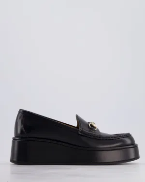 *CURRENT SEASON* Gucci Black Horsebit Wedge Leather Loafers with Champagne Gold Hardware Size EU 38 RRP £875