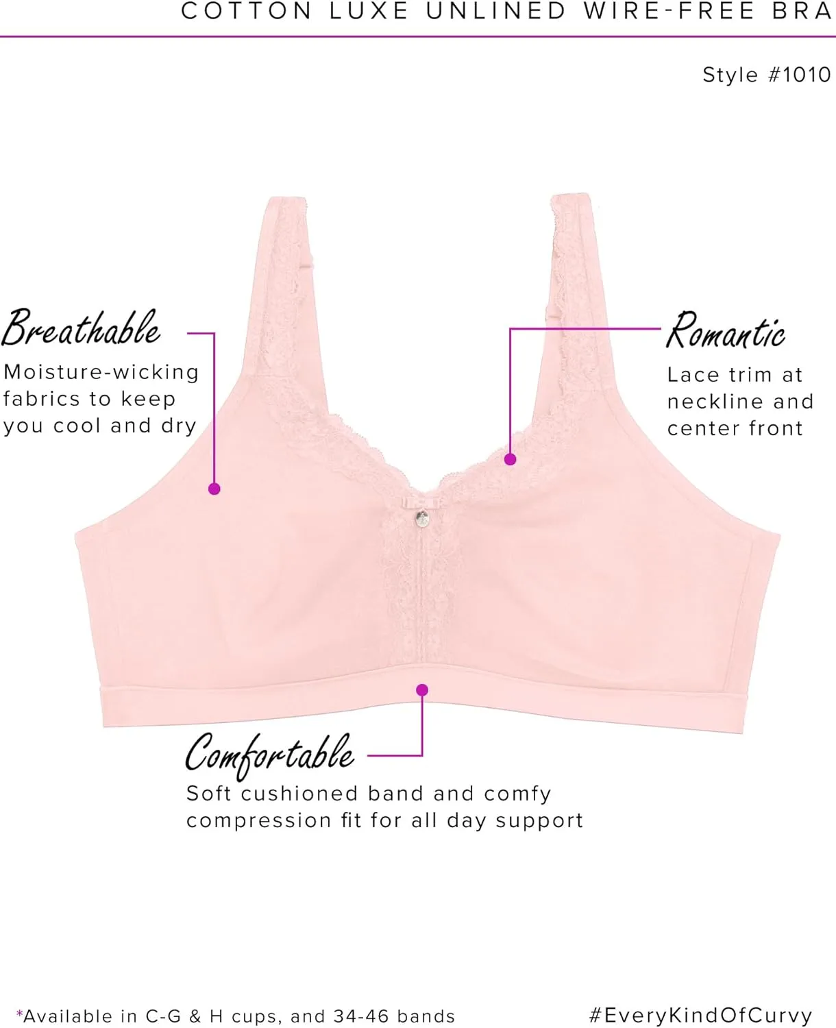 Curvy Couture Women's Plus Size Cotton Luxe Unlined Wire-Free Bra