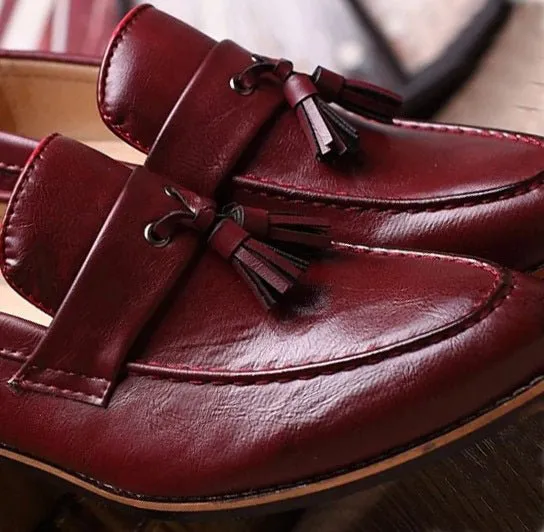Customize Burgundy Apron Toe Tassel Loafer Handmade Real Leather Slip On Shoes