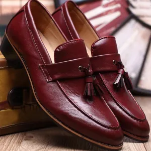 Customize Burgundy Apron Toe Tassel Loafer Handmade Real Leather Slip On Shoes