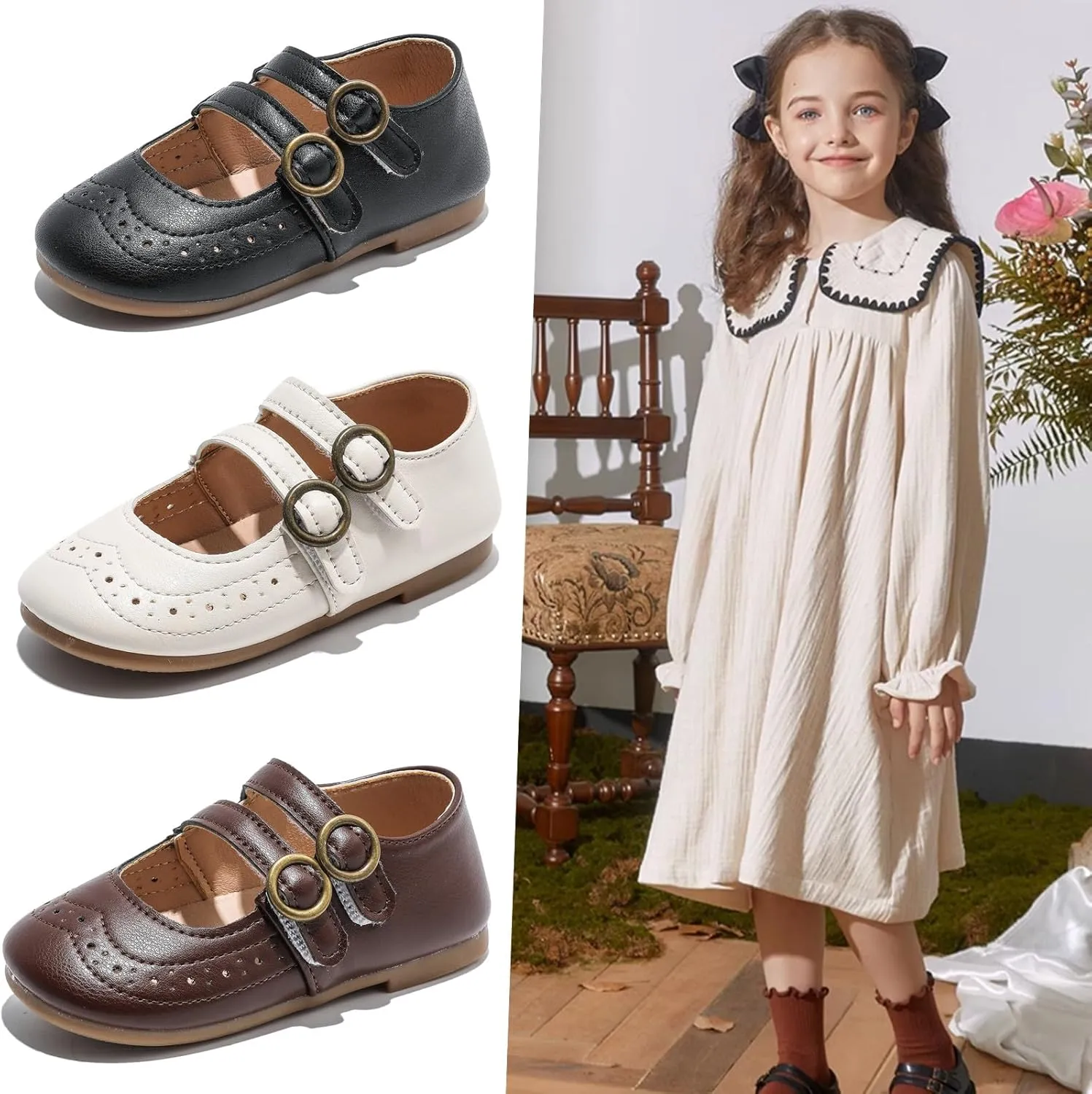 DADAWEN Girl's Classic Mary Jane Flats School Uniform Shoes Dress Shoes Party Wedding Shoes